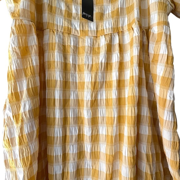 NWT | NASTY GAL PLUS SIZE SMOCKED GINGHAM MIDI DRESS LEMON YELLOW | SIZE 22 - Picture 4 of 12